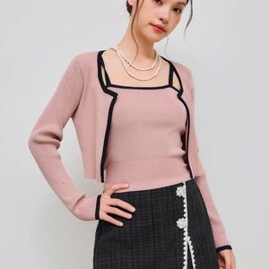 Pink and Black Trim Cardigan Set